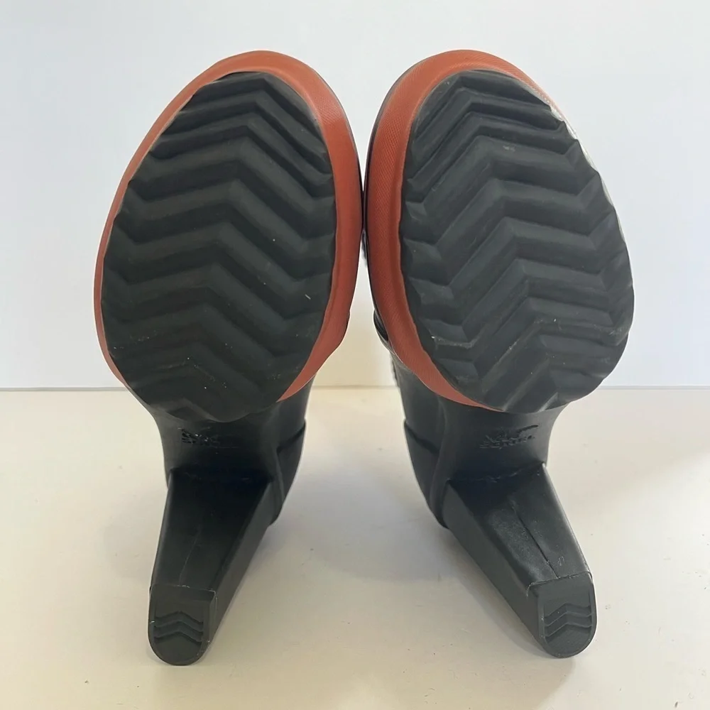 Sorel Medina Rain Heel Boots Black Rubber Size 6
